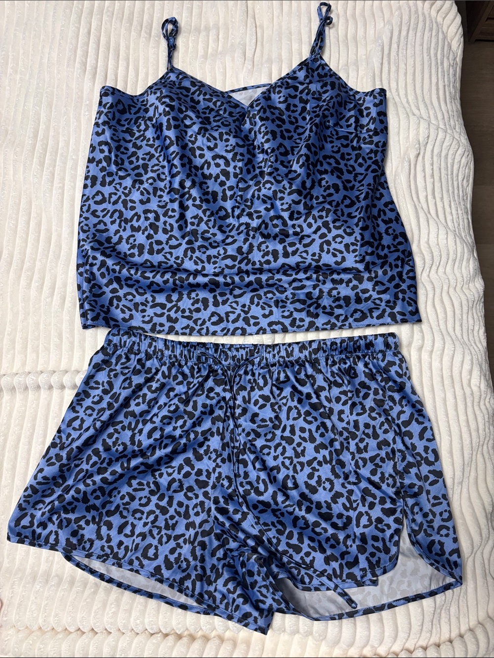 Blue Leopard Satin Cami & Shorts Pajama Set
